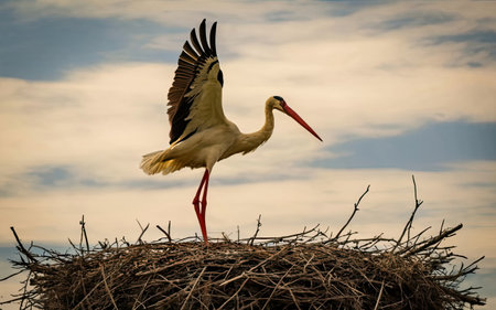 White stork (Ciconia ciconia) in the nestの素材