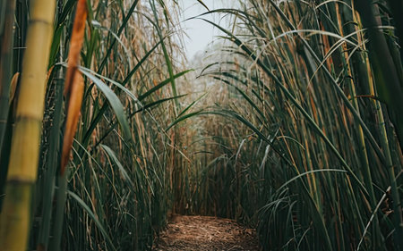 Sugarcane or reed field in tropical forest. Nature backgroundの素材