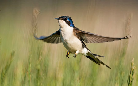 Swallow, Hirundo rustica, single bird in flight, Warwickshireの素材