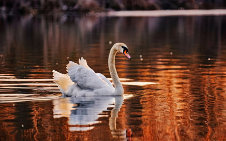 swan on the lake in the morning, swans on the lake, nature seriesの素材