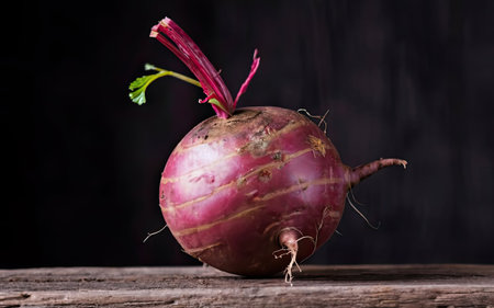 Fresh beetroot on wooden table. Dark background. Selective focus.の素材