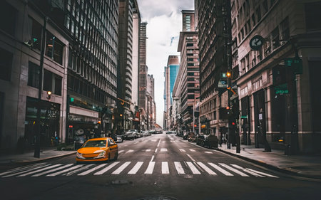 Yellow taxi cab on the street in Manhattan.の素材