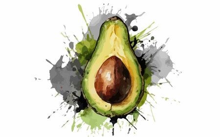 Avocado. Hand drawn watercolor illustration. Isolated on white background.のイラスト素材