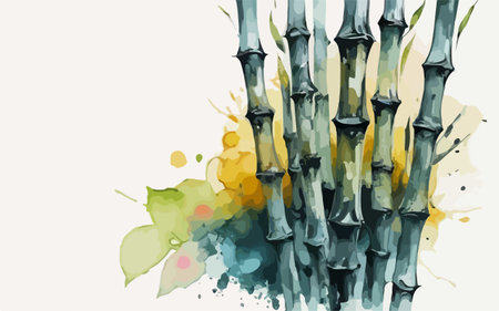 Watercolor illustration of bamboo stems. Hand drawn watercolor illustration.のイラスト素材