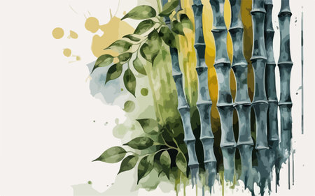 Bamboo stems with leaves in watercolor style. Vector illustration.のイラスト素材