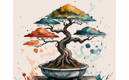Bonsai tree. Hand drawn watercolor illustration. Vector.のイラスト素材