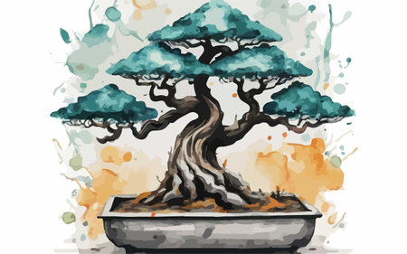 Bonsai tree in a pot. Hand drawn vector illustration.のイラスト素材