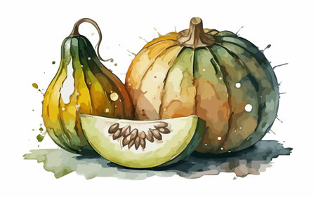 Illustration of watercolor pumpkins on a white background, vectorのイラスト素材