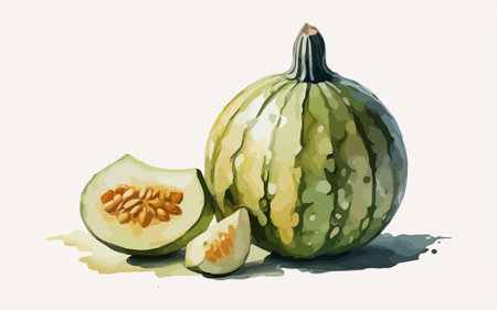 Pumpkin and melon vector illustration. Hand drawn watercolor illustration.のイラスト素材