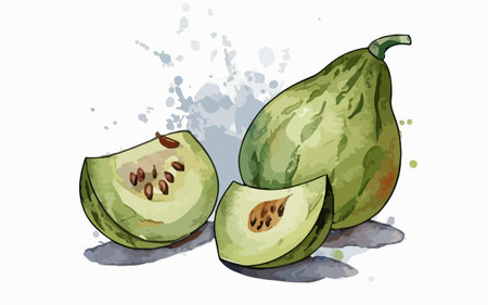 Watercolor illustration of green melon. Hand drawn vector melon.のイラスト素材