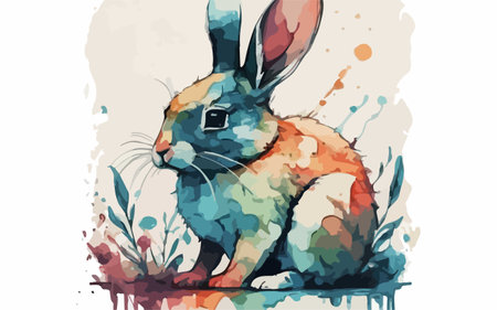 Rabbit in watercolor style. Vector illustration for your design.のイラスト素材