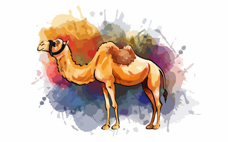 Camel in watercolor splashes. Vector illustration for your designのイラスト素材