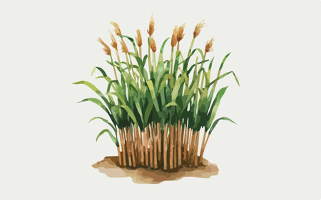 Watercolor illustration of reed in the field. Hand drawn vector illustration.のイラスト素材