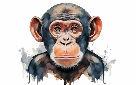 Chimpanzee portrait in watercolor style. Vector illustration.