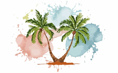 Palm trees in watercolor style. Hand drawn vector illustration.のイラスト素材