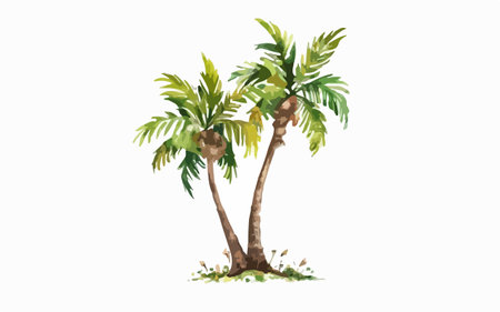 Palm tree isolated on white background. Watercolor hand drawn illustrationのイラスト素材