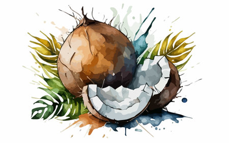 Coconut vector illustration. Hand drawn watercolor illustration of coconut.のイラスト素材