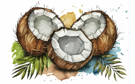 Coconut watercolor vector illustration. Exotic tropical fruit.のイラスト素材