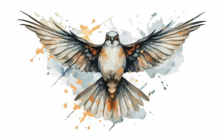 Watercolor illustration of a flying bird on a white background. Hand-drawn illustrationのイラスト素材