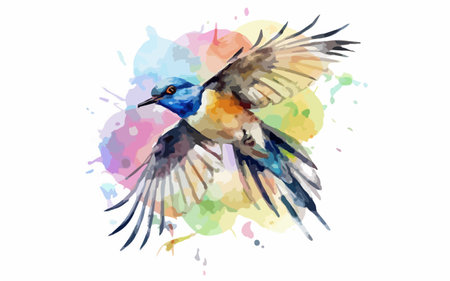 Watercolor bird on watercolor splashes background. Vector illustration.のイラスト素材