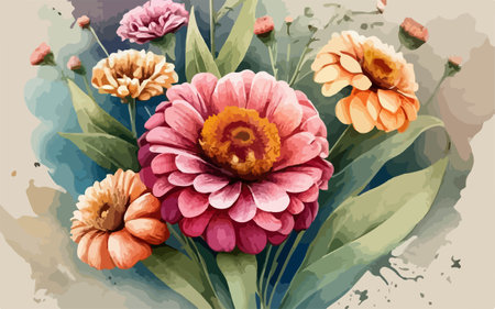 Beautiful hand drawn watercolor floral background with chrysanthemumsのイラスト素材