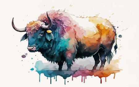 Watercolor painting of a bison on white background. Vector illustration.のイラスト素材