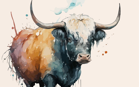 Watercolor painting of a bull. Vector illustration of a bull.のイラスト素材