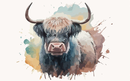 Hand drawn watercolor portrait of a yak. Vector illustration for your designのイラスト素材