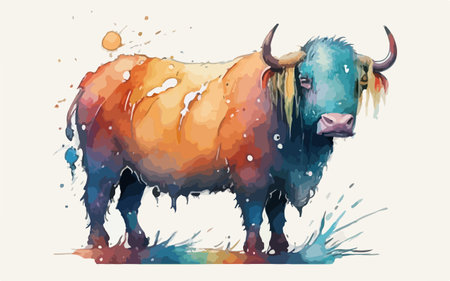 Illustration of a bull in the watercolor style. Vector illustration.のイラスト素材