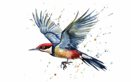 Hand drawn watercolor illustration of a woodpecker. Isolated on white background.のイラスト素材