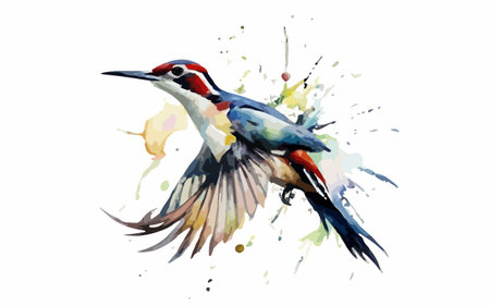 Hand drawn watercolor painting of a woodpecker in flight.のイラスト素材