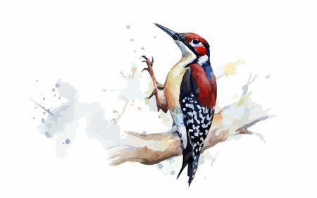 Watercolor woodpecker on branch. Hand drawn vector illustration.のイラスト素材