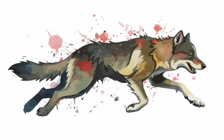 Illustration of a wolf running with blood splatter on white backgroundのイラスト素材