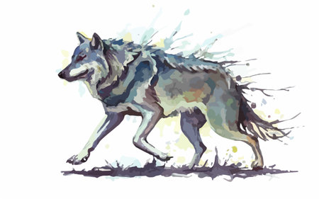 Illustration of a wolf running in watercolor style. Vector illustration.のイラスト素材
