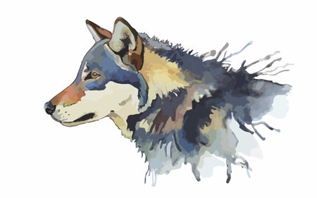Watercolor portrait of a wolf on a white background. Vector illustrationのイラスト素材