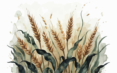 Illustration of wheat ears on watercolor background. Vector illustration.のイラスト素材