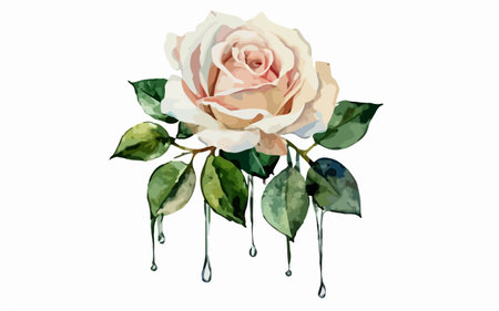 Watercolor illustration of a rose with drops of water on a white backgroundのイラスト素材