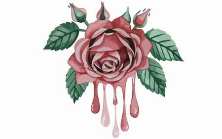Red rose with drops of water on white background. Vector illustration.のイラスト素材