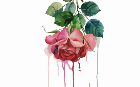 Illustration of a red rose with watercolors on a white backgroundのイラスト素材