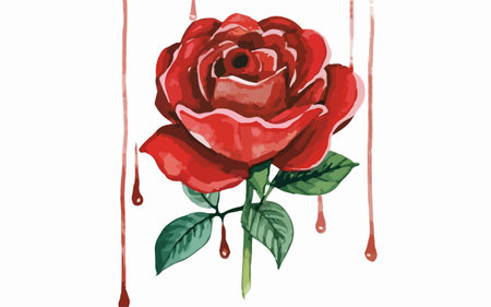 Beautiful red rose on a white background. Watercolor illustration.のイラスト素材