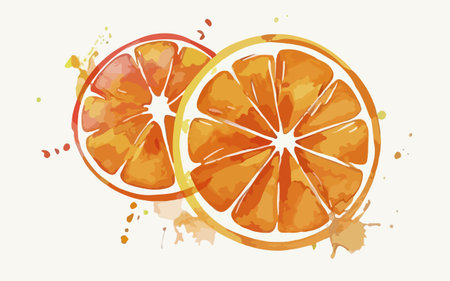 Vector illustration of orange slices on a white background with watercolor stains.のイラスト素材