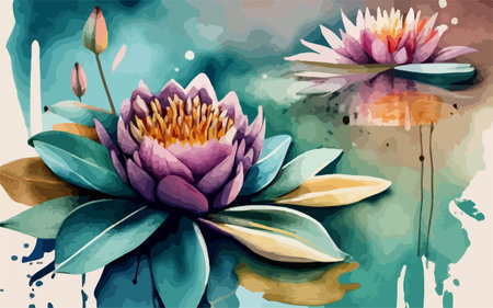 Hand drawn watercolor illustration of lotus flower. Vector illustration.のイラスト素材