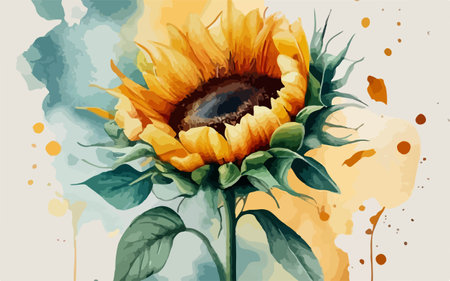 Watercolor sunflower on grunge background. Hand drawn vector illustrationのイラスト素材