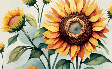Vintage sunflowers background. Hand drawn vector illustration for your designのイラスト素材