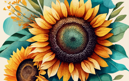 Sunflower vector background. Hand drawn illustration of a sunflower.のイラスト素材