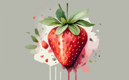 Strawberry watercolor vector illustration. Watercolor hand drawn illustration.のイラスト素材