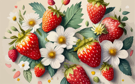 Strawberry and daisy flowers. Vector illustration for your designのイラスト素材