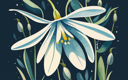 Illustration of a blue flower on a dark background with a place for textのイラスト素材