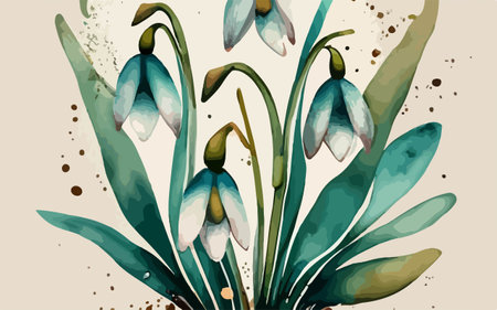 Galanthus. Spring flowers. Watercolor hand drawn illustration.のイラスト素材