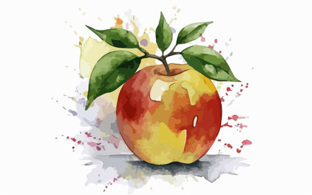 Illustration of apple with watercolor splashes on a white backgroundのイラスト素材